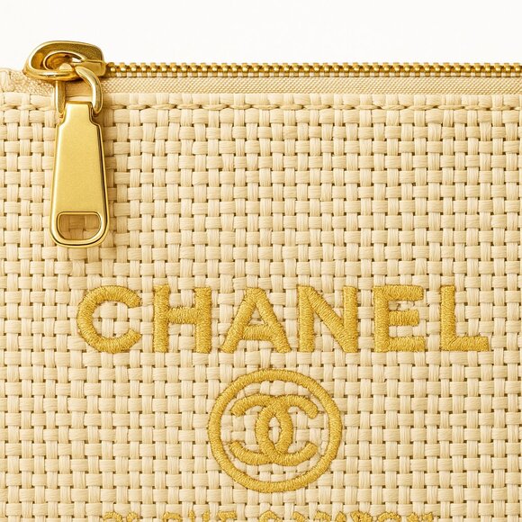 Chanel 31 Rue Cambon Canvas Pouch — Beige / Gold Logo - Picture 3 of 7